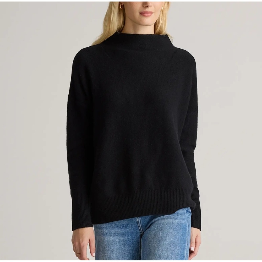 Quince Womens S NWT Cashmere Funnel Neck Sweater Black Quiet Luxury Minimalist